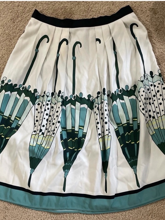 eva mendes for New York & Company Dresses & Skirts - White & Teal Printed Umbrella Midi Skirt